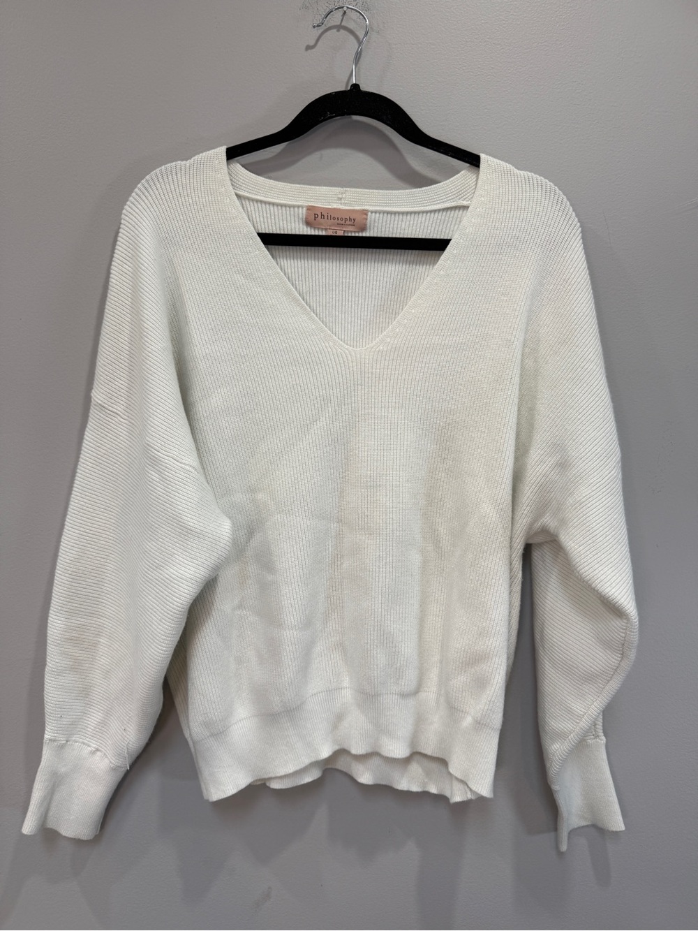 Philosophy Cream V-Neck Ribbed Knit Sweater